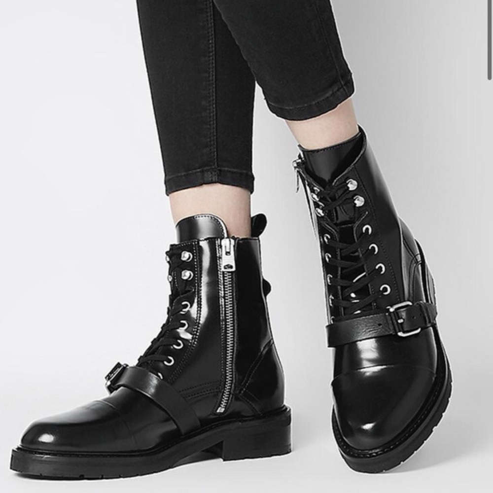 All Saints Black Lace-Up Ankle Boots - Picture 8 of 8